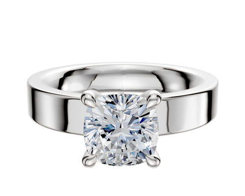 14K White Gold 4 Prong Hidden Halo Classic Flat 4.0mm Engagement Ring