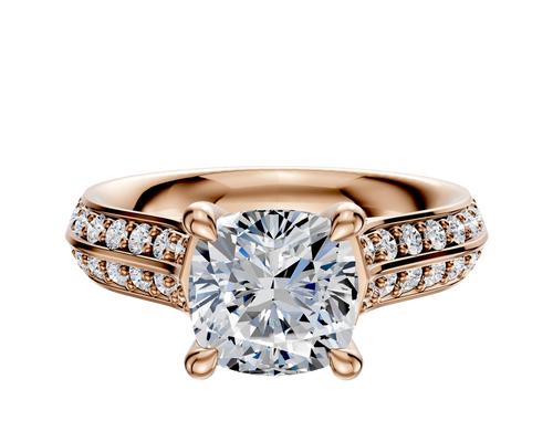 18K Rose Gold 4 Prong Hidden Halo Cathedral Knife Edge 1-Row-Pave 2.5mm Engagement Ring