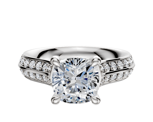 18K White Gold 4 Prong Hidden Halo Cathedral Knife Edge 1-Row-Pave 2.5mm Engagement Ring