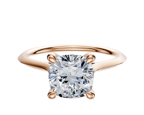 18K Rose Gold 4 Prong Hidden Halo Cathedral Knife Edge 1.5mm Engagement Ring