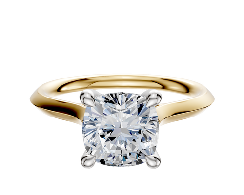 18K Two Tone 4 Prong Hidden Halo Cathedral Knife Edge 2.0mm Engagement Ring