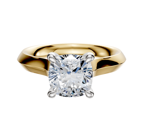 18K Two Tone 4 Prong Hidden Halo Cathedral Knife Edge 3.0mm Engagement Ring