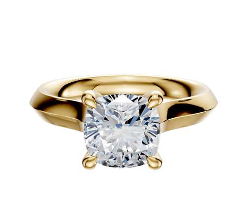 14K Yellow Gold 4 Prong Hidden Halo Cathedral Knife Edge 3.0mm Engagement Ring