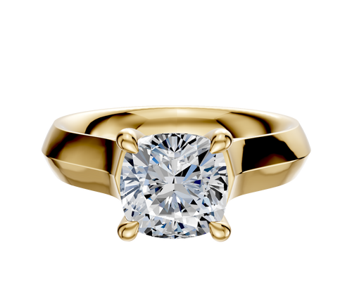 18K Yellow Gold 4 Prong Hidden Halo Cathedral Knife Edge 4.0mm Engagement Ring