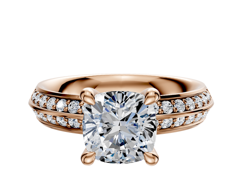 14K Rose Gold 4 Prong Hidden Halo Classic Knife Edge 1-Row-Pave 2.5mm Engagement Ring