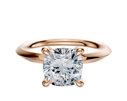 18K Rose Gold 4 Prong Hidden Halo Classic Knife Edge 2.0mm Engagement Ring