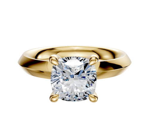 14K Yellow Gold 4 Prong Hidden Halo Classic Knife Edge 3.0mm Engagement Ring