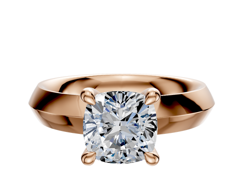 18K Rose Gold 4 Prong Hidden Halo Classic Knife Edge 4.0mm Engagement Ring