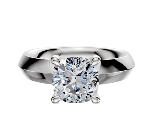 18K White Gold 4 Prong Hidden Halo Classic Knife Edge 4.0mm Engagement Ring
