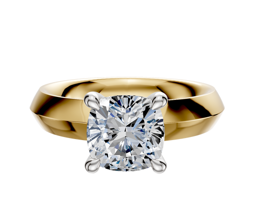 18K Two Tone 4 Prong Hidden Halo Classic Knife Edge 4.0mm Engagement Ring