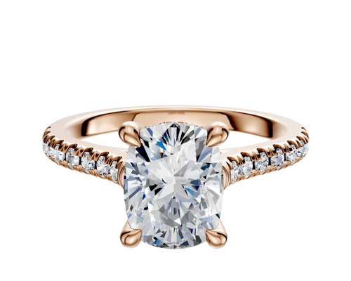 18K Rose Gold 4 Prong Hidden Halo Cathedral Dome 1-Row-Pave 2.5mm Engagement Ring