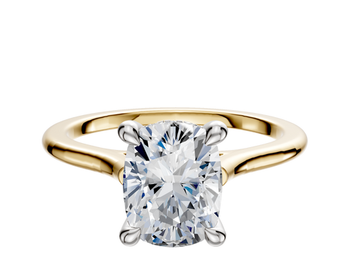 18K Two Tone 4 Prong Hidden Halo Cathedral Dome 1.5mm Engagement Ring