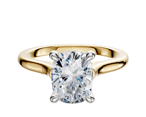 18K Two Tone 4 Prong Hidden Halo Cathedral Dome 2.0mm Engagement Ring