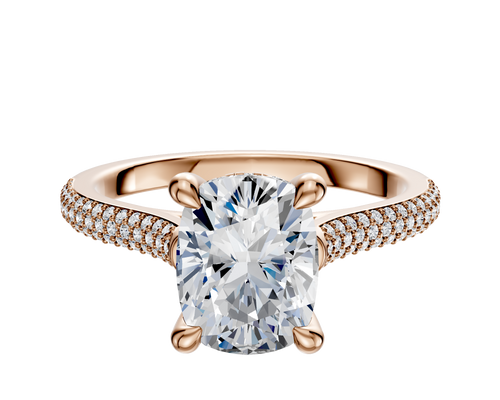 18K Rose Gold 4 Prong Hidden Halo Cathedral Dome 3-Row-Pave 2.0mm Engagement Ring