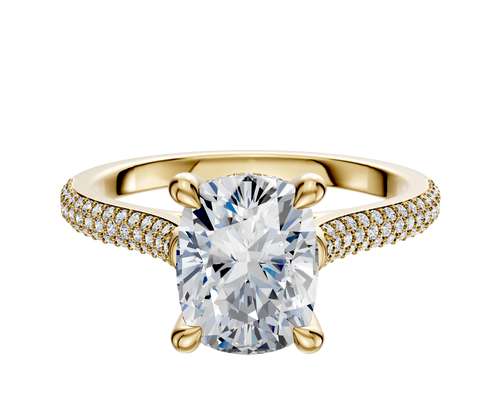 18K Yellow Gold 4 Prong Hidden Halo Cathedral Dome 3-Row-Pave 2.0mm Engagement Ring