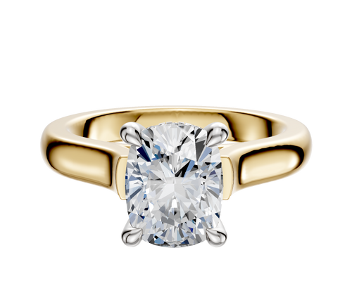 14K Two Tone 4 Prong Hidden Halo Cathedral Dome 3.0mm Engagement Ring
