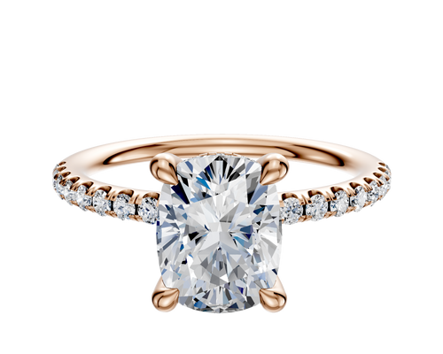 18K Rose Gold 4 Prong Hidden Halo Classic Dome 1-Row-Pave 2.5mm Engagement Ring