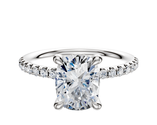 14K White Gold 4 Prong Hidden Halo Classic Dome 1-Row-Pave 2.5mm Engagement Ring