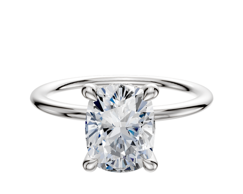18K White Gold 4 Prong Hidden Halo Classic Dome 1.5mm Engagement Ring