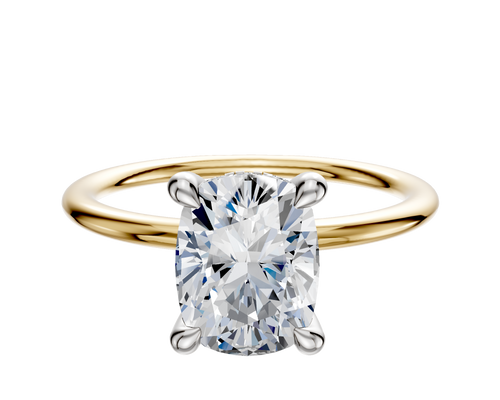 14K Two Tone 4 Prong Hidden Halo Classic Dome 1.5mm Engagement Ring