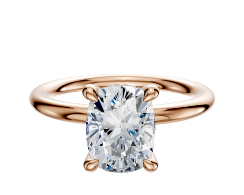 18K Rose Gold 4 Prong Hidden Halo Classic Dome 2.0mm Engagement Ring