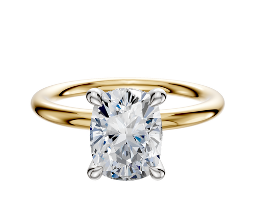 18K Two Tone 4 Prong Hidden Halo Classic Dome 2.0mm Engagement Ring