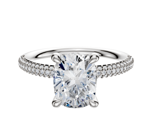 Platinum 4 Prong Hidden Halo Classic Dome 3-Row-Pave 2.0mm Engagement Ring