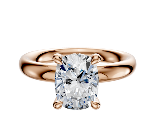 18K Rose Gold 4 Prong Hidden Halo Classic Dome 3.0mm Engagement Ring