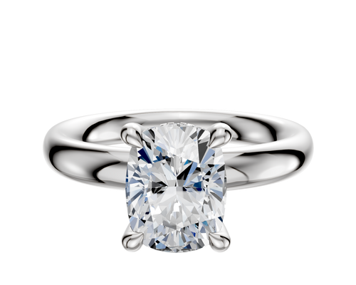 14K White Gold 4 Prong Hidden Halo Classic Dome 3.0mm Engagement Ring