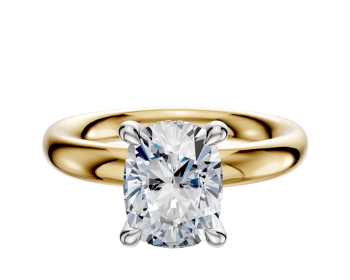 18K Two Tone 4 Prong Hidden Halo Classic Dome 3.0mm Engagement Ring