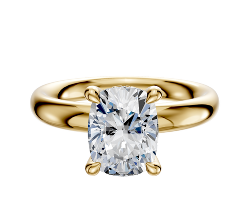 18K Yellow Gold 4 Prong Hidden Halo Classic Dome 3.0mm Engagement Ring