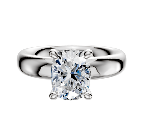 18K White Gold 4 Prong Hidden Halo Classic Dome 4.0mm Engagement Ring