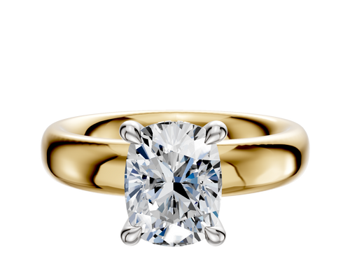 14K Two Tone 4 Prong Hidden Halo Classic Dome 4.0mm Engagement Ring
