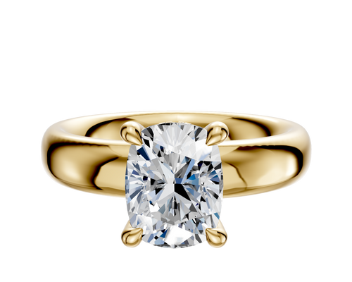 14K Yellow Gold 4 Prong Hidden Halo Classic Dome 4.0mm Engagement Ring
