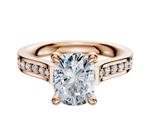 18K Rose Gold 4 Prong Hidden Halo Cathedral Flat 1-Row-Pave 2.5mm Engagement Ring