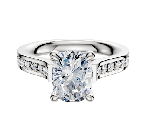 14K White Gold 4 Prong Hidden Halo Cathedral Flat 1-Row-Pave 2.5mm Engagement Ring