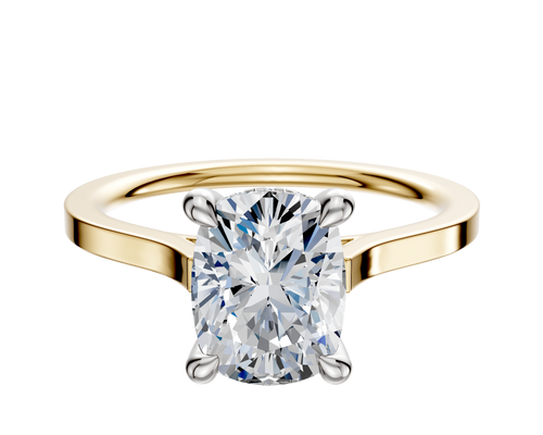 14K Two Tone 4 Prong Hidden Halo Cathedral Flat 1.5mm Engagement Ring