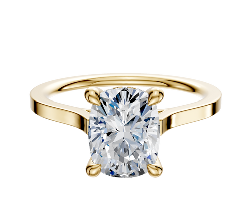 14K Yellow Gold 4 Prong Hidden Halo Cathedral Flat 1.5mm Engagement Ring