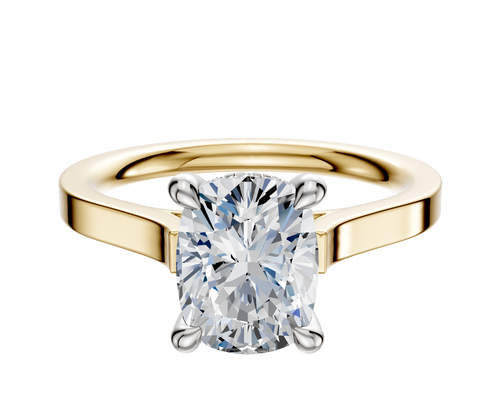 14K Two Tone 4 Prong Hidden Halo Cathedral Flat 2.0mm Engagement Ring