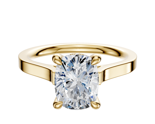 14K Yellow Gold 4 Prong Hidden Halo Cathedral Flat 2.0mm Engagement Ring