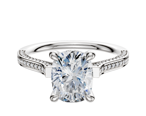 Platinum 4 Prong Hidden Halo Cathedral Flat 3-Row-Pave 2.0mm Engagement Ring