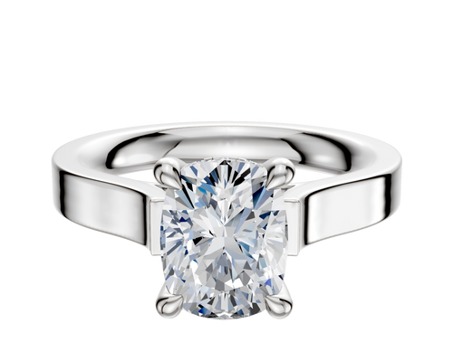 18K White Gold 4 Prong Hidden Halo Cathedral Flat 3.0mm Engagement Ring