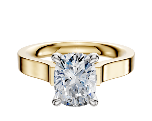 14K Two Tone 4 Prong Hidden Halo Cathedral Flat 3.0mm Engagement Ring