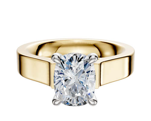 18K Two Tone 4 Prong Hidden Halo Cathedral Flat 4.0mm Engagement Ring