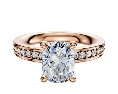 18K Rose Gold 4 Prong Hidden Halo Classic Flat 1-Row-Pave 2.5mm Engagement Ring