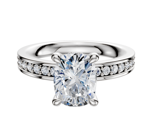 14K White Gold 4 Prong Hidden Halo Classic Flat 1-Row-Pave 2.5mm Engagement Ring