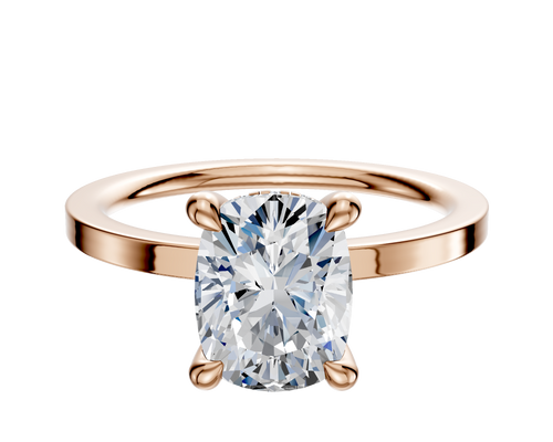14K Rose Gold 4 Prong Hidden Halo Classic Flat 1.5mm Engagement Ring