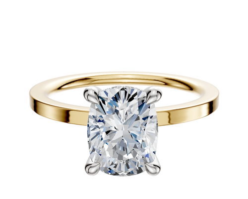 18K Two Tone 4 Prong Hidden Halo Classic Flat 1.5mm Engagement Ring