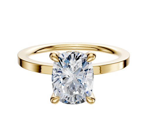 18K Yellow Gold 4 Prong Hidden Halo Classic Flat 1.5mm Engagement Ring