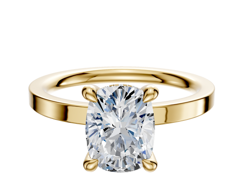 18K Yellow Gold 4 Prong Hidden Halo Classic Flat 2.0mm Engagement Ring